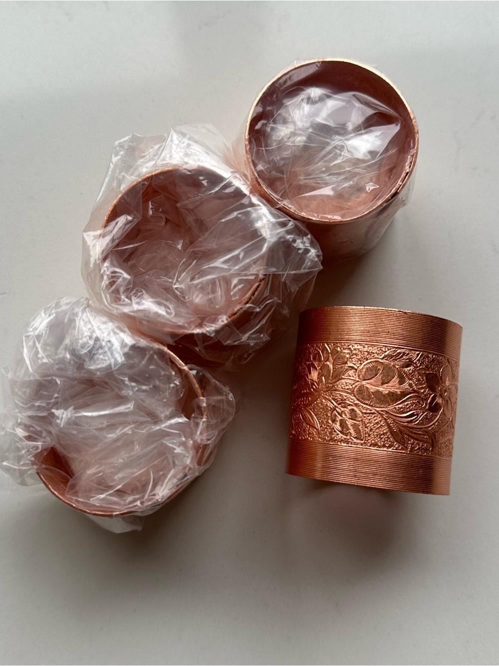 Copper Napkin Rings - Set of 4 with Floral Engraving